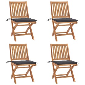 Folding garden chairs and cushions 4 units solid teak wood by vidaXL, Garden chairs - Ref: Foro24-3072807, Price: 344,34 €, D...