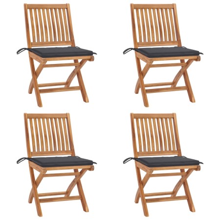 Folding garden chairs and cushions 4 units solid teak wood by vidaXL, Garden chairs - Ref: Foro24-3072807, Price: 344,34 €, D...