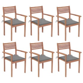 Stackable garden chairs 6 pcs teak wood with cushions by vidaXL, Garden chairs - Ref: Foro24-3072573, Price: 496,99 €, Discou...