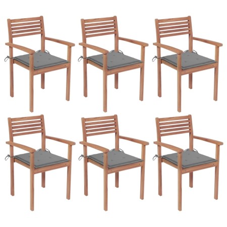 Stackable garden chairs 6 pcs teak wood with cushions by vidaXL, Garden chairs - Ref: Foro24-3072573, Price: 506,71 €, Discou...