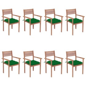 Stackable garden chairs 8 units teak wood with cushions by vidaXL, Garden chairs - Ref: Foro24-3072620, Price: 651,69 €, Disc...