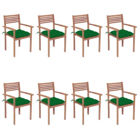 Stapelbare Gartenstühle 8 Einheiten aus Teakholz mit Kissen von vidaXL, Gartenstühle - Ref: Foro24-3072620, Preis: 647,99 €, ...