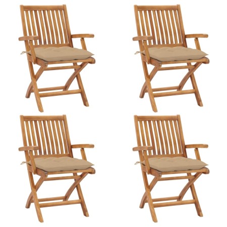 Folding garden chairs 4 pcs solid teak wood with cushions by vidaXL, Garden chairs - Ref: Foro24-3072741, Price: 494,42 €, Di...