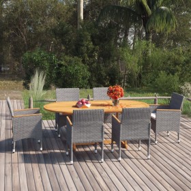 7-teiliges Garten-Esszimmerset aus synthetischem Rattangrau von vidaXL, Gartensets - Ref: Foro24-3070756, Preis: 683,99 €, Ra...