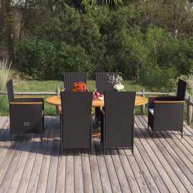 Juego de comedor de jardín 7 piezas ratán sintético negro de vidaXL, Conjuntos de jardín - Ref: Foro24-3070766, Precio: 976,4...