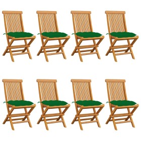 Garden chairs 8 pcs solid teak wood with green cushions by vidaXL, Garden chairs - Ref: Foro24-3072937, Price: 507,01 €, Disc...