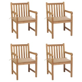 Garden chairs 4 units solid teak wood with beige cushions by vidaXL, Garden chairs - Ref: Foro24-3073007, Price: 556,78 €, Di...