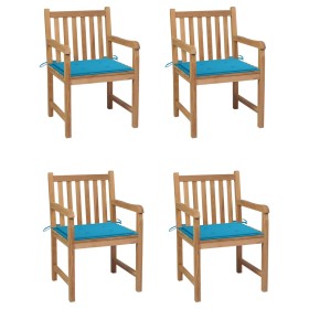 Garden chairs 4 pcs solid teak wood with blue cushions by vidaXL, Garden chairs - Ref: Foro24-3073008, Price: 508,32 €, Disco...