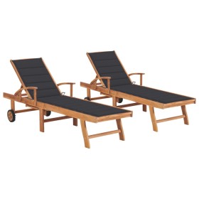 Sun loungers 2 units solid teak wood with anthracite cushion by vidaXL, Loungers - Ref: Foro24-3073186, Price: 594,61 €, Disc...