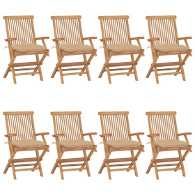 Garden chairs 8 pcs solid teak wood with beige cushions by vidaXL, Garden chairs - Ref: Foro24-3072907, Price: 602,63 €, Disc...