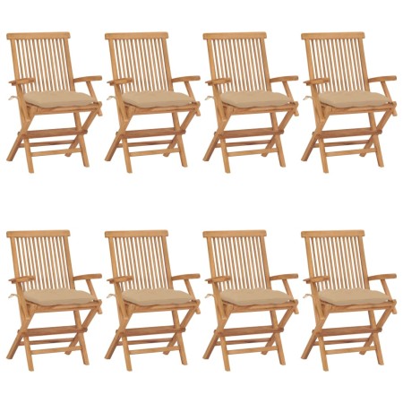 Garden chairs 8 pcs solid teak wood with beige cushions by vidaXL, Garden chairs - Ref: Foro24-3072907, Price: 602,63 €, Disc...