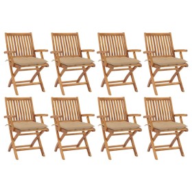 Folding garden chairs 8 pcs solid teak wood with cushions by vidaXL, Garden chairs - Ref: Foro24-3072795, Price: 978,99 €, Di...