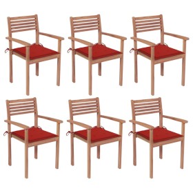 Stackable garden chairs 6 pcs teak wood with cushions by vidaXL, Garden chairs - Ref: Foro24-3072578, Price: 495,99 €, Discou...