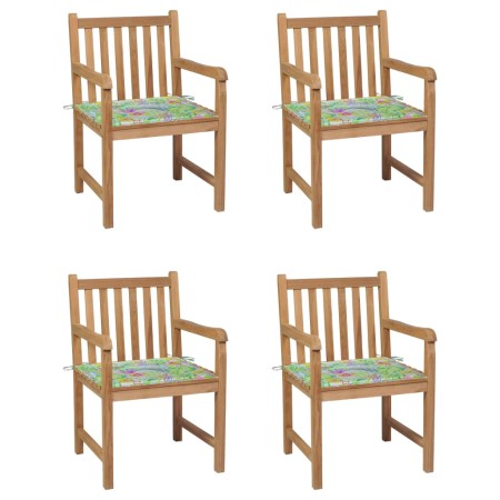 Gartenstühle 4 Stück Teakholzkissen bedruckte Blätter von vidaXL, Gartenstühle - Ref: Foro24-3073016, Preis: 583,28 €, Rabatt: %