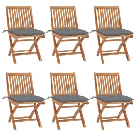 Folding garden chairs 6 pcs solid teak wood with cushions by vidaXL, Garden chairs - Ref: Foro24-3072850, Price: 505,48 €, Di...