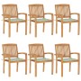 Stackable garden chairs 6 pcs teak wood with cushions by vidaXL, Garden chairs - Ref: Foro24-3073237, Price: 717,94 €, Discou...