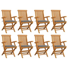 Garden chairs 8 pcs solid teak wood with gray cushions by vidaXL, Garden chairs - Ref: Foro24-3072890, Price: 563,99 €, Disco...