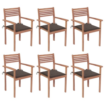 Stackable garden chairs 6 pcs teak wood with cushions by vidaXL, Garden chairs - Ref: Foro24-3072580, Price: 501,99 €, Discou...