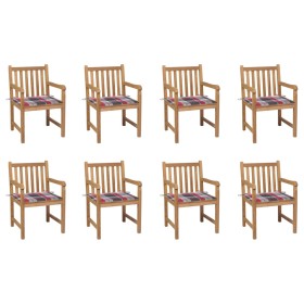 Garden chairs 8 pcs solid teak wood with red checkered cushions by vidaXL, Garden chairs - Ref: Foro24-3073071, Price: 1,00 €...