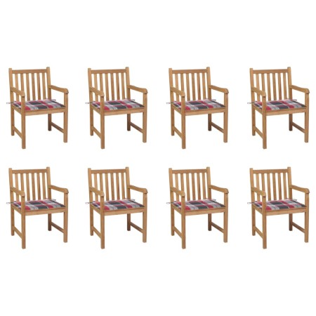 Garden chairs 8 pcs solid teak wood with red checkered cushions by vidaXL, Garden chairs - Ref: Foro24-3073071, Price: 1,00 €...