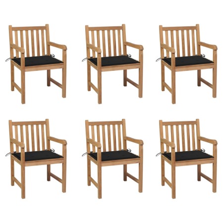 Garden chairs 6 pcs solid teak wood cushions black by vidaXL, Garden chairs - Ref: Foro24-3073038, Price: 769,91 €, Discount: %