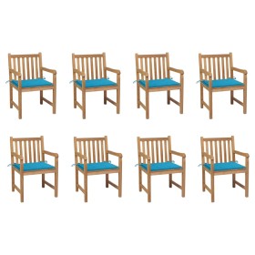 Garden chairs 8 pcs solid teak wood cushions blue by vidaXL, Garden chairs - Ref: Foro24-3073062, Price: 1,00 €, Discount: %