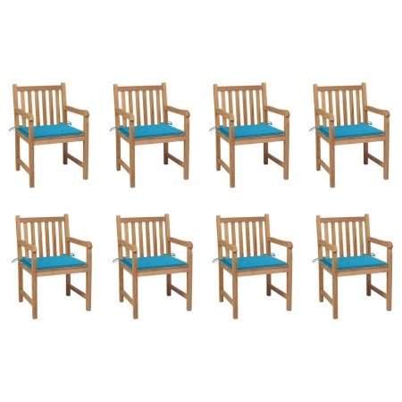 Garden chairs 8 pcs solid teak wood cushions blue by vidaXL, Garden chairs - Ref: Foro24-3073062, Price: 1,00 €, Discount: %