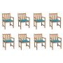 Garden chairs 8 pcs solid teak wood cushions blue by vidaXL, Garden chairs - Ref: Foro24-3073062, Price: 1,00 €, Discount: %