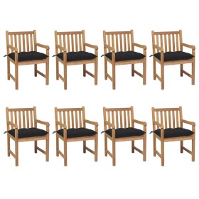 Garden chairs 8 pcs solid teak wood cushions black by vidaXL, Garden chairs - Ref: Foro24-3073080, Price: 1,00 €, Discount: %