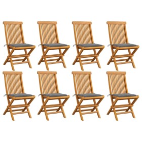 Garden chairs 8 pcs solid teak wood with gray cushions by vidaXL, Garden chairs - Ref: Foro24-3072918, Price: 504,99 €, Disco...