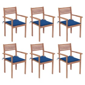 Stackable garden chairs 6 pcs teak wood with cushions by vidaXL, Garden chairs - Ref: Foro24-3072582, Price: 501,99 €, Discou...