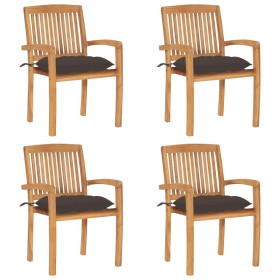 Stackable garden chairs 4 pcs teak wood with cushions by vidaXL, Garden chairs - Ref: Foro24-3073263, Price: 481,99 €, Discou...