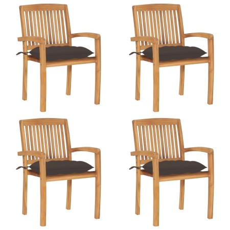 Stackable garden chairs 4 pcs teak wood with cushions by vidaXL, Garden chairs - Ref: Foro24-3073263, Price: 481,99 €, Discou...