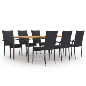 Juego de muebles de comedor de jardín 7 piezas ratán PE negro de vidaXL, Conjuntos de jardín - Ref: Foro24-3072502, Precio: 5...