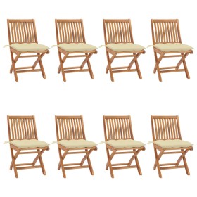 Folding garden chairs 8 pcs solid teak wood with cushions by vidaXL, Garden chairs - Ref: Foro24-3072878, Price: 658,29 €, Di...