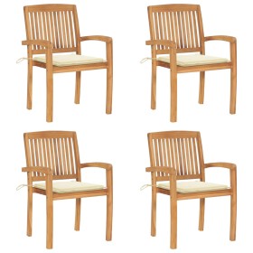 Stackable garden chairs, set of 4, made of teak wood with cushions. by vidaXL, Garden chairs - Ref: Foro24-3073212, Price: 45...