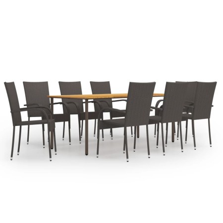 Set de muebles de comedor de jardín 9 piezas de ratán marrón de vidaXL, Conjuntos de jardín - Ref: Foro24-3072504, Precio: 68...