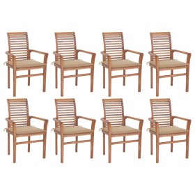 Dining chairs 8 units teak wood with beige cushions by vidaXL, Garden chairs - Ref: Foro24-3072976, Price: 789,36 €, Discount: %