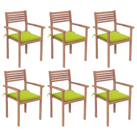 Stackable garden chairs 6 pcs teak wood with cushions by vidaXL, Garden chairs - Ref: Foro24-3072583, Price: 505,61 €, Discou...