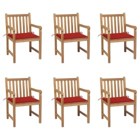 Garden chairs 6 pcs solid teak wood red cushions by vidaXL, Garden chairs - Ref: Foro24-3073037, Price: 765,20 €, Discount: %