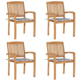 Stackable garden chairs 4 pcs teak wood with cushions by vidaXL, Garden chairs - Ref: Foro24-3073224, Price: 449,99 €, Discou...