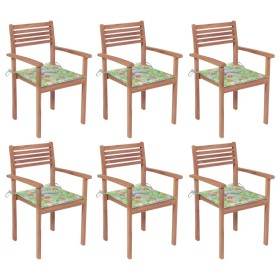 Stapelbare Gartenstühle 6 Stück aus Teakholz mit Kissen von vidaXL, Gartenstühle - Ref: Foro24-3072584, Preis: 488,99 €, Raba...