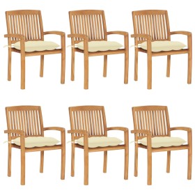 Stackable garden chairs 6 pcs teak wood with cushions by vidaXL, Garden chairs - Ref: Foro24-3073269, Price: 701,99 €, Discou...