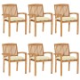 Stackable garden chairs 6 pcs teak wood with cushions by vidaXL, Garden chairs - Ref: Foro24-3073269, Price: 701,99 €, Discou...