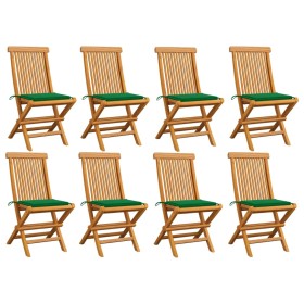 Garden chairs 8 pcs solid teak wood with green cushions by vidaXL, Garden chairs - Ref: Foro24-3072922, Price: 511,99 €, Disc...