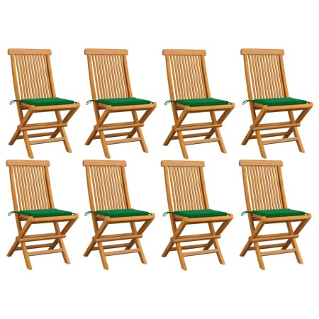 Garden chairs 8 pcs solid teak wood with green cushions by vidaXL, Garden chairs - Ref: Foro24-3072922, Price: 528,53 €, Disc...