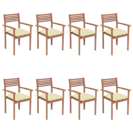 Stackable garden chairs 8 units teak wood with cushions by vidaXL, Garden chairs - Ref: Foro24-3072617, Price: 661,99 €, Disc...