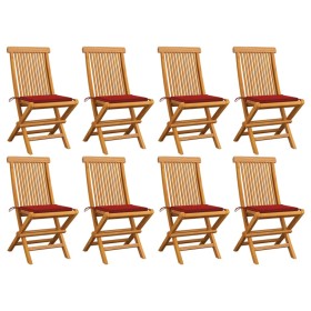 Garden chairs 8 units solid teak with red cushions by vidaXL, Garden chairs - Ref: Foro24-3072923, Price: 524,99 €, Discount: %