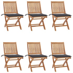 Folding garden chairs 6 pcs solid teak wood with cushions by vidaXL, Garden chairs - Ref: Foro24-3072834, Price: 506,99 €, Di...