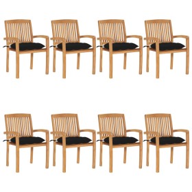 Stackable garden chairs 8 pcs teak wood with cushions by vidaXL, Garden chairs - Ref: Foro24-3073286, Price: 958,99 €, Discou...